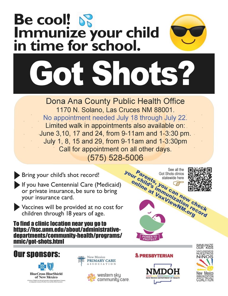 Las Cruces Public Health Office offering back-to-school immunizations by appointment July 1st through August 31st