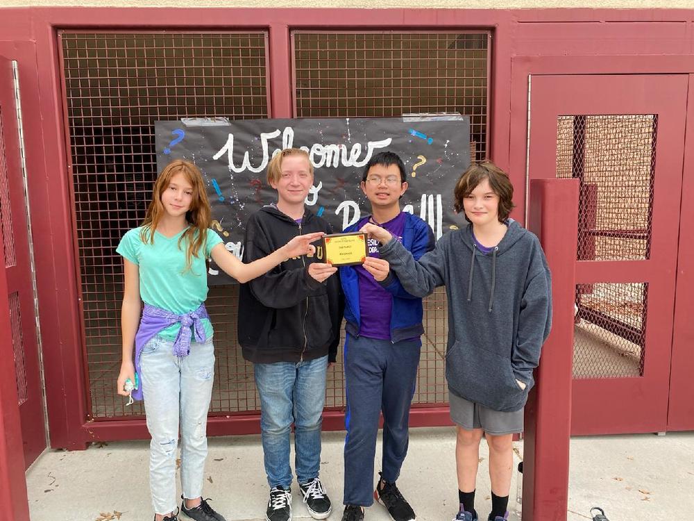 MVLA Students holding their 2nd Place prize for the Knowledge Bowl