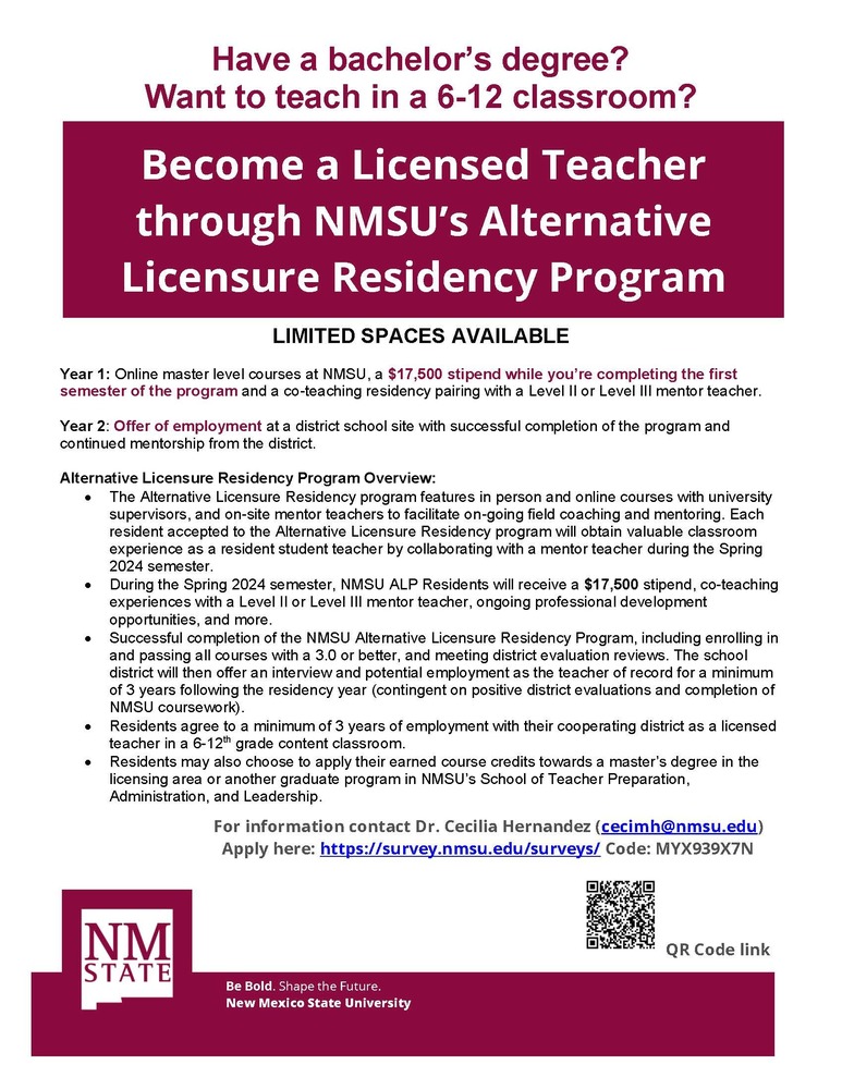 a Licensed Teacher through NMSU’s Alternative Licensure