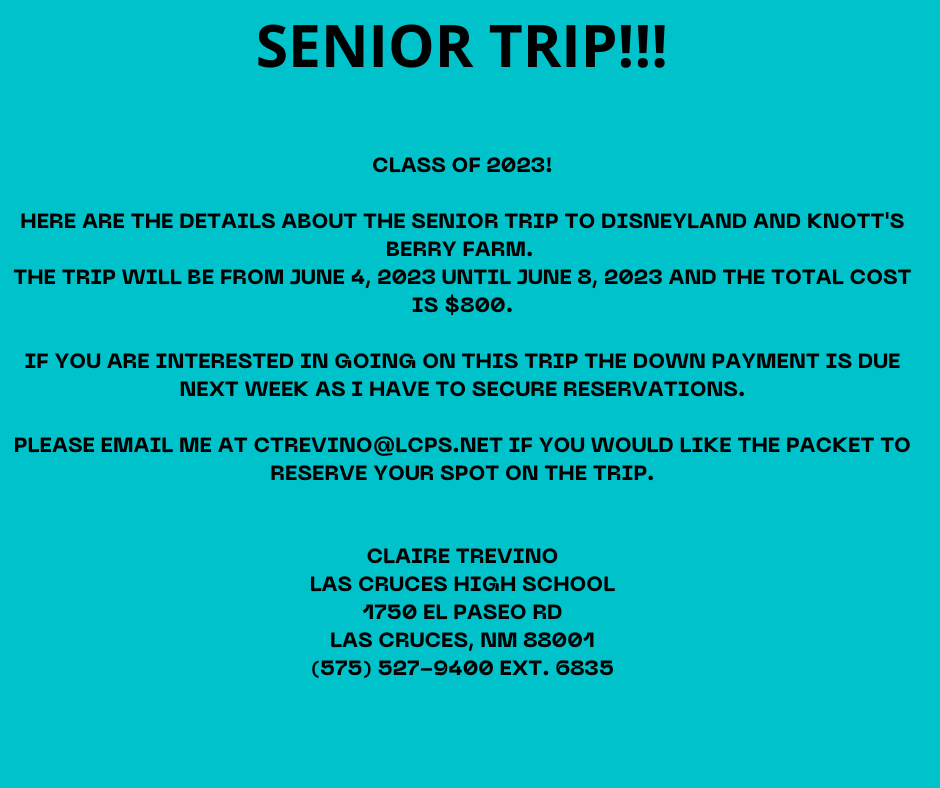 Senior Trip information