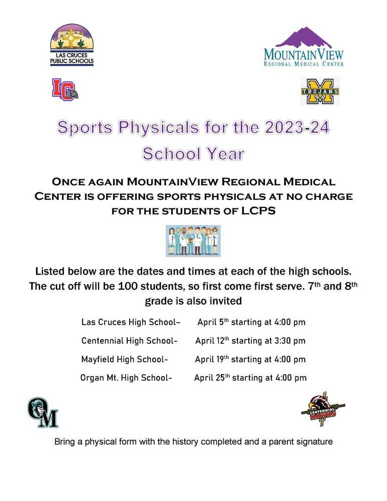 MountainView Regional Medical Center will offer free sports physicals to 100 LCPS students