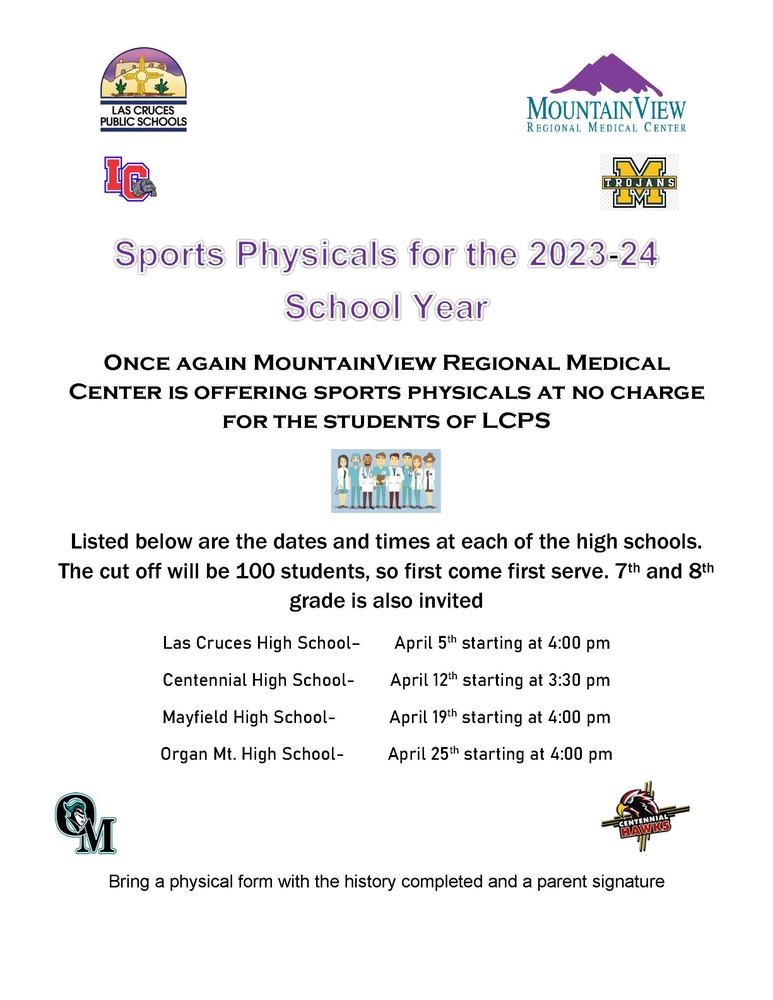 MountainView Regional Medical Center will offer free sports physicals  to 100 LCPS students