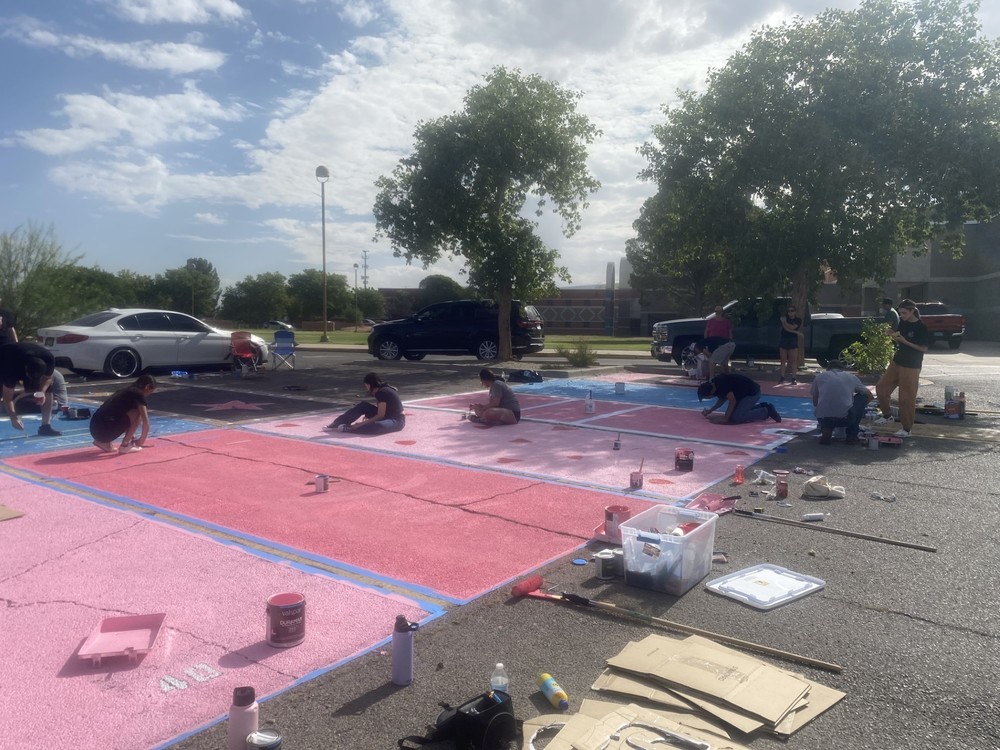 Seniors painting their Parking Spot this weekend