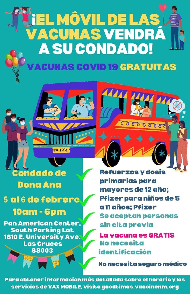 Vax Mobile is offering Free Covid-19 Vaccines from Feb. 5-6  in Doña Ana County