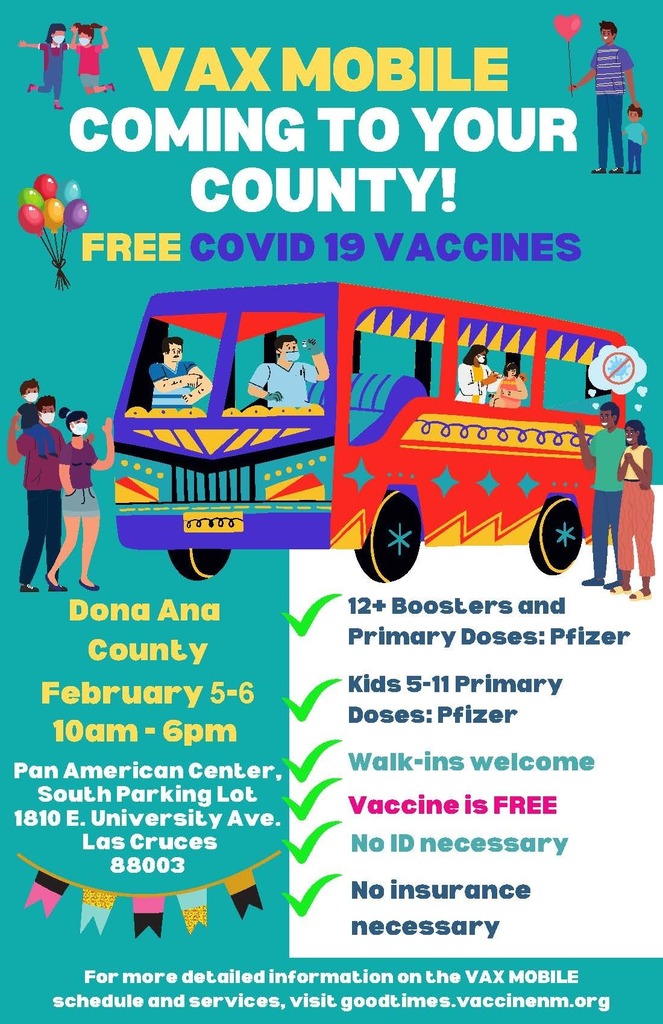 Vax Mobile is offering Free Covid-19 Vaccines from Feb. 5-6  in Doña Ana County