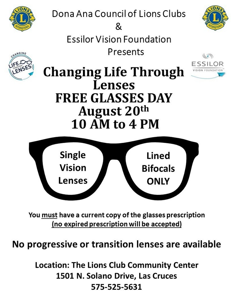 FREE GLASSES DAY August 20th