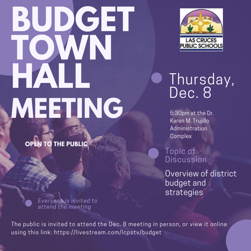 Budget Town Hall meeting is Dec. 8 at 5:30 p.m. 