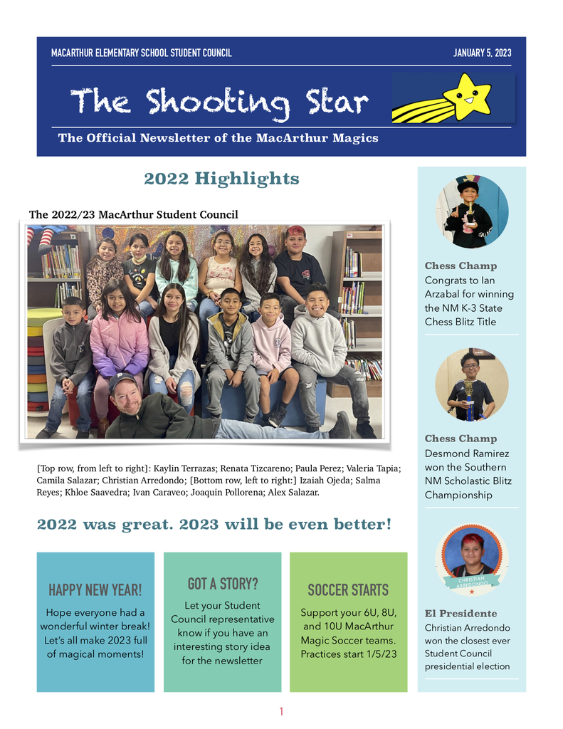 Shooting Star Newsletter