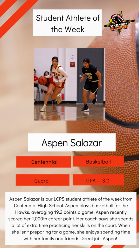 : Aspen Salazar is our LCPS student athlete of the week from Centennial High School. 