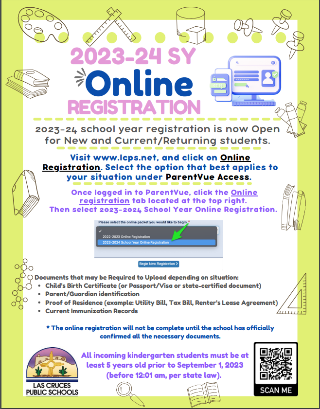 Online Registration Flyer for 23-24 School year