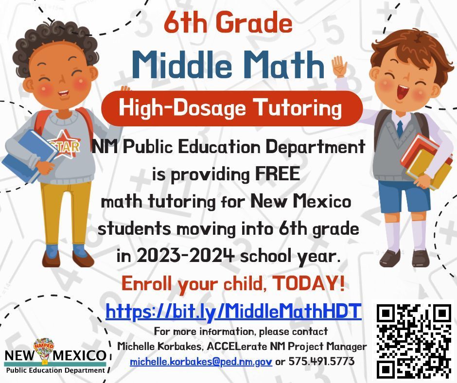 The first round of FREE high-dosage tutoring has earned high marks. Check out the upcoming FREE tutoring opportunities in early literacy (grades 1-3) and 6th-grade math. Registration is now open, and slots are filling up. New Mexico Public Education Department Las Cruces Public Schools #NM #LasCruces #FreeTutoring 