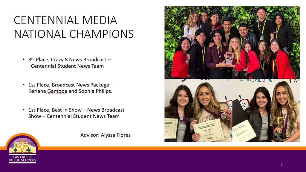 A big shout out to the Centennial NM Scholastic Press Association Journalism Champions and Skills USA State Champions! Centennial media was recognized for taking home several awards including the National Broadcast Award. Way to go, teams!