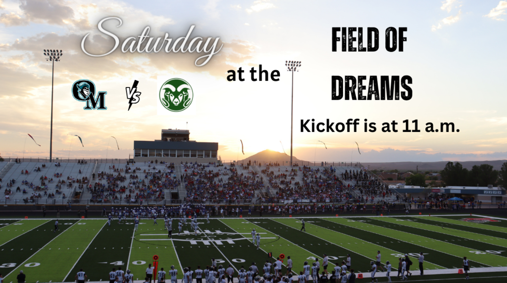 Join us this Saturday, as Organ Mountain takes on Rio Rancho High School at the Field of Dreams. Kickoff is at 11a.m. Tickets will be sold at the game, $2 for students & $5 for adults. Don’t miss your chance to support the Knights!