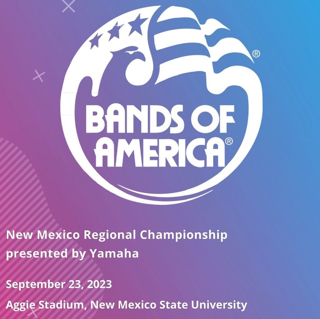Come out and support our Las Cruces Public Schools marching bands as they compete in the Bands of America New Mexico Regional this Saturday, September 23rd, at NMSU Aggie Memorial Stadium. 10:21am Mayfield 11:33am Las Cruces High School Band 12:21pm Centennial High School Band 12:33pm Royal Knight Regiment - Organ Mountain High School Full schedule, event, and ticket information can be found online at https://marching.musicforall.org/event/newmexico23/ — at NMSU Aggie Memorial Stadium.