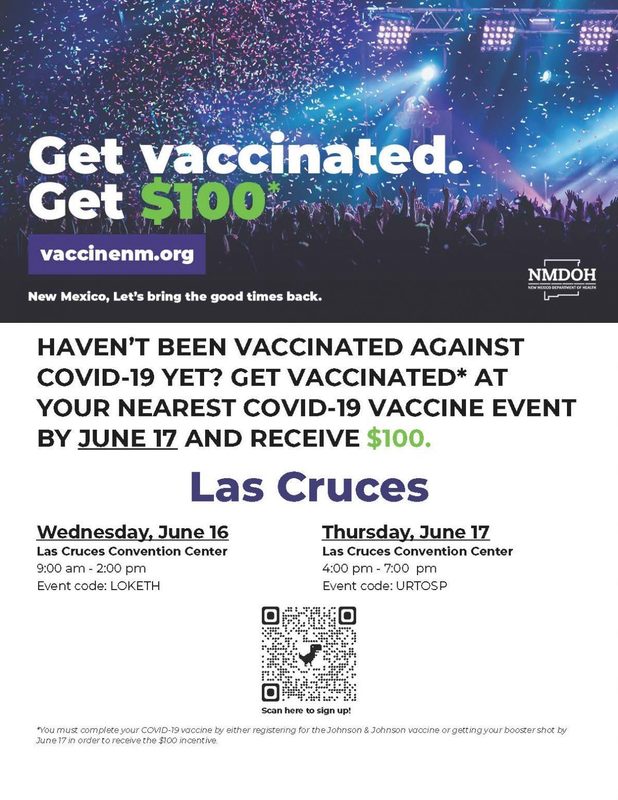 Get Vaccinated, Get $100 promotional flyer