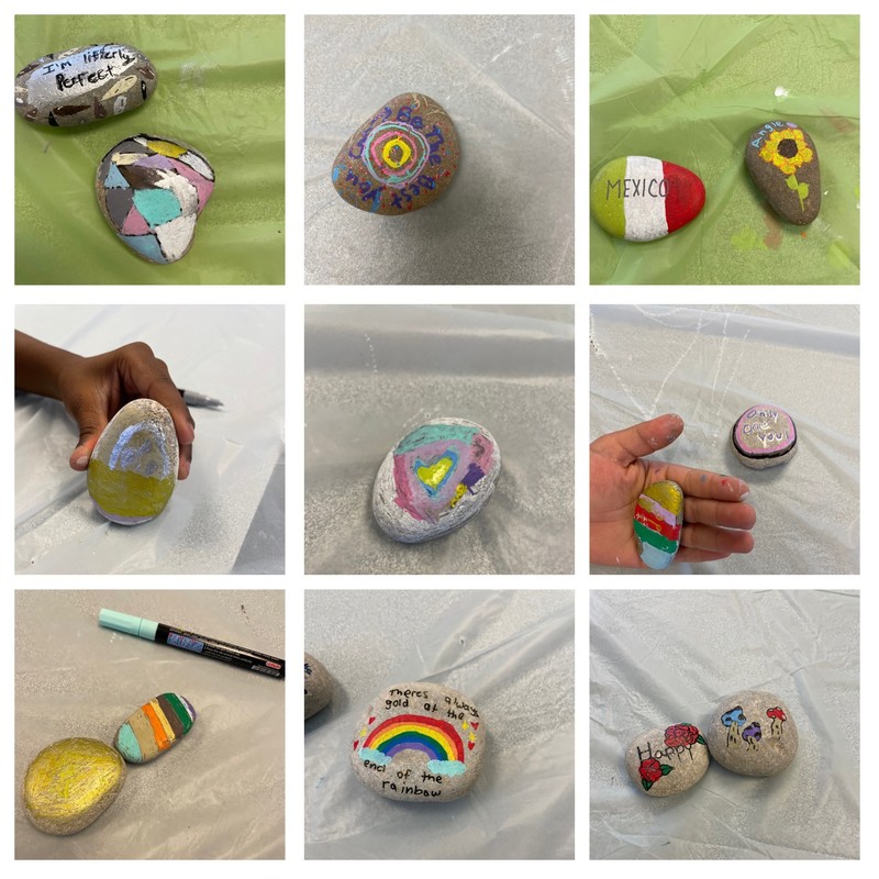 Students paint rocks for an art project at Back-to-School Summer Camp at Lynn Community Middle School